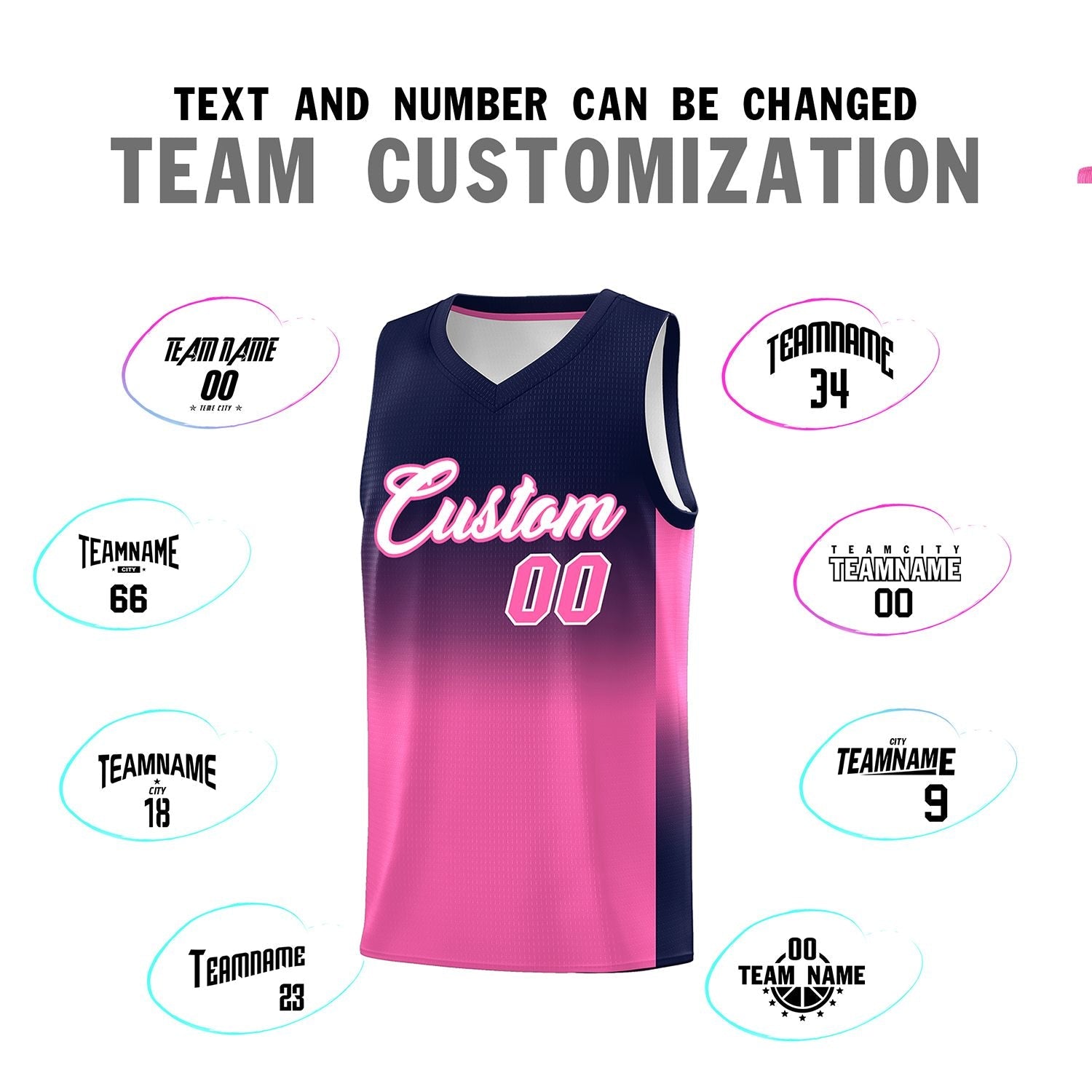 Custom Navy Pink Gradient Fashion Sets Sports Uniform Basketball Jersey