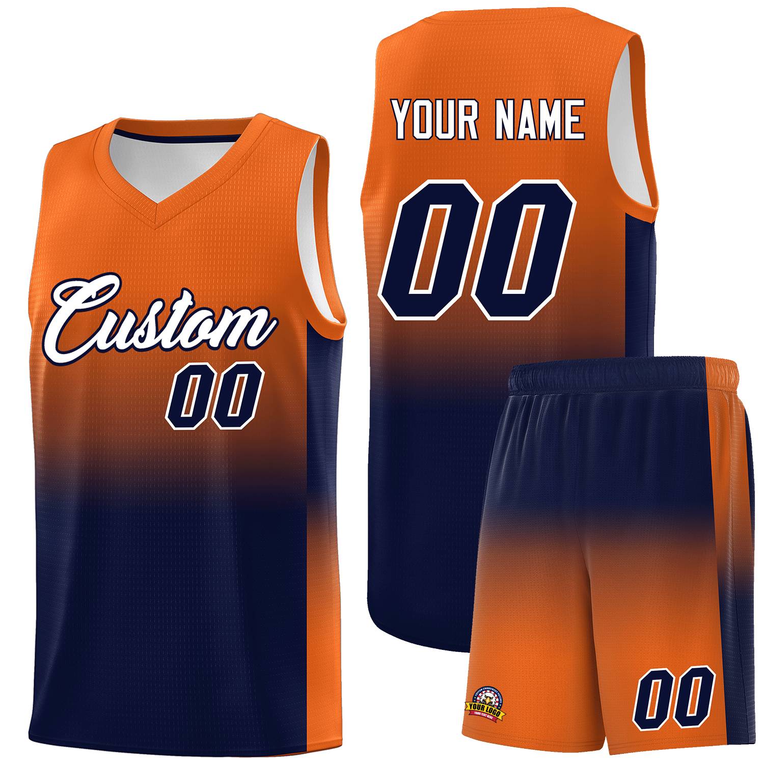 Custom Orange Navy Gradient Fashion Sets Sports Uniform Basketball Jersey