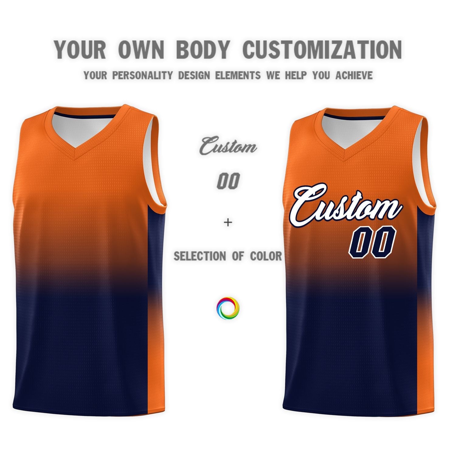 Custom Orange Navy Gradient Fashion Sets Sports Uniform Basketball Jersey