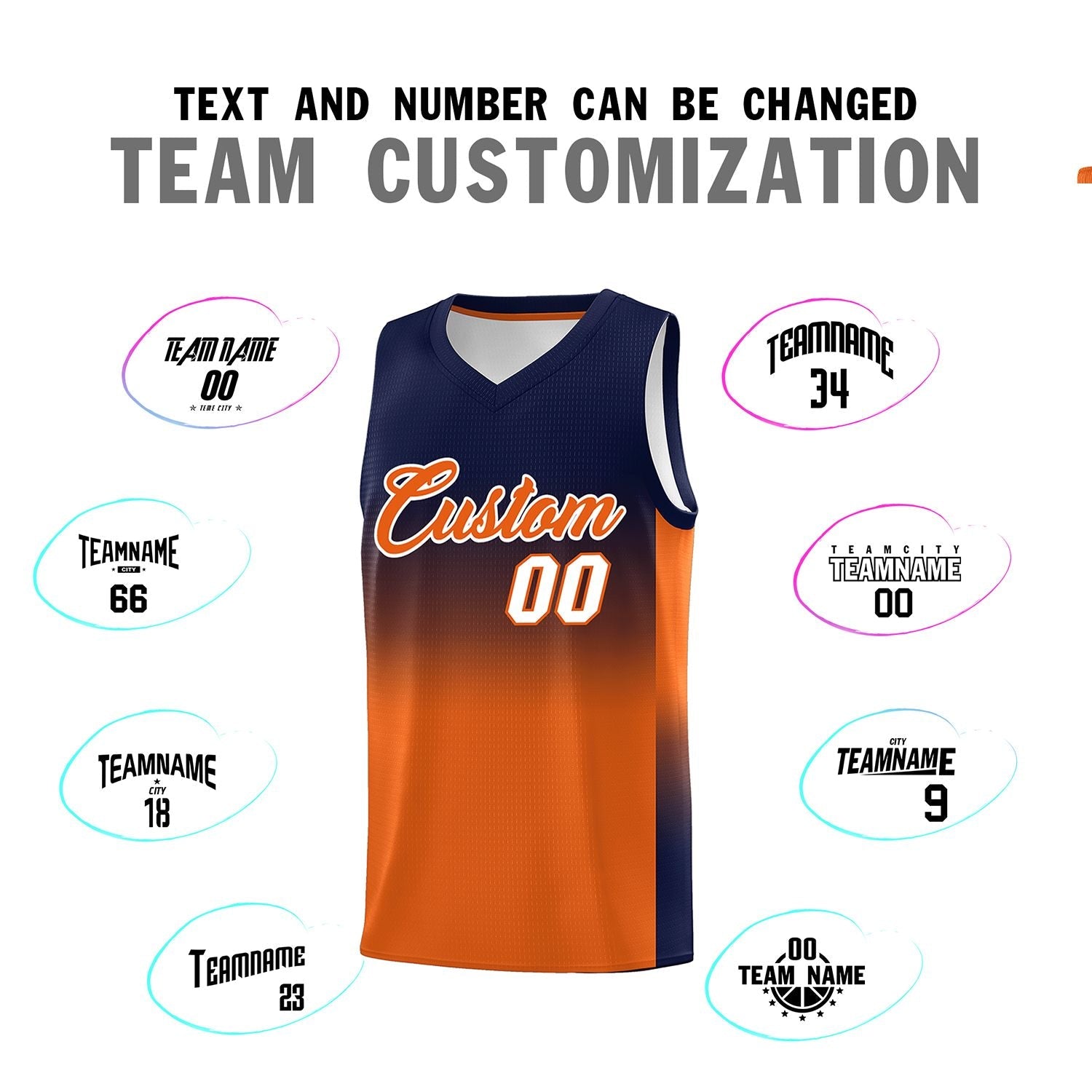 Custom Navy Orange Gradient Fashion Sets Sports Uniform Basketball Jersey