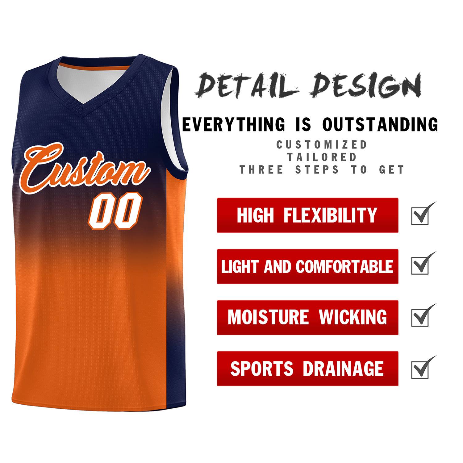 Custom Navy Orange Gradient Fashion Sets Sports Uniform Basketball Jersey