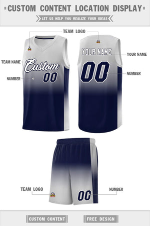 Custom Gray Navy Gradient Fashion Sets Sports Uniform Basketball Jersey