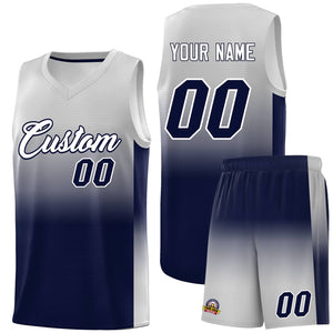 Custom Gray Navy Gradient Fashion Sets Sports Uniform Basketball Jersey