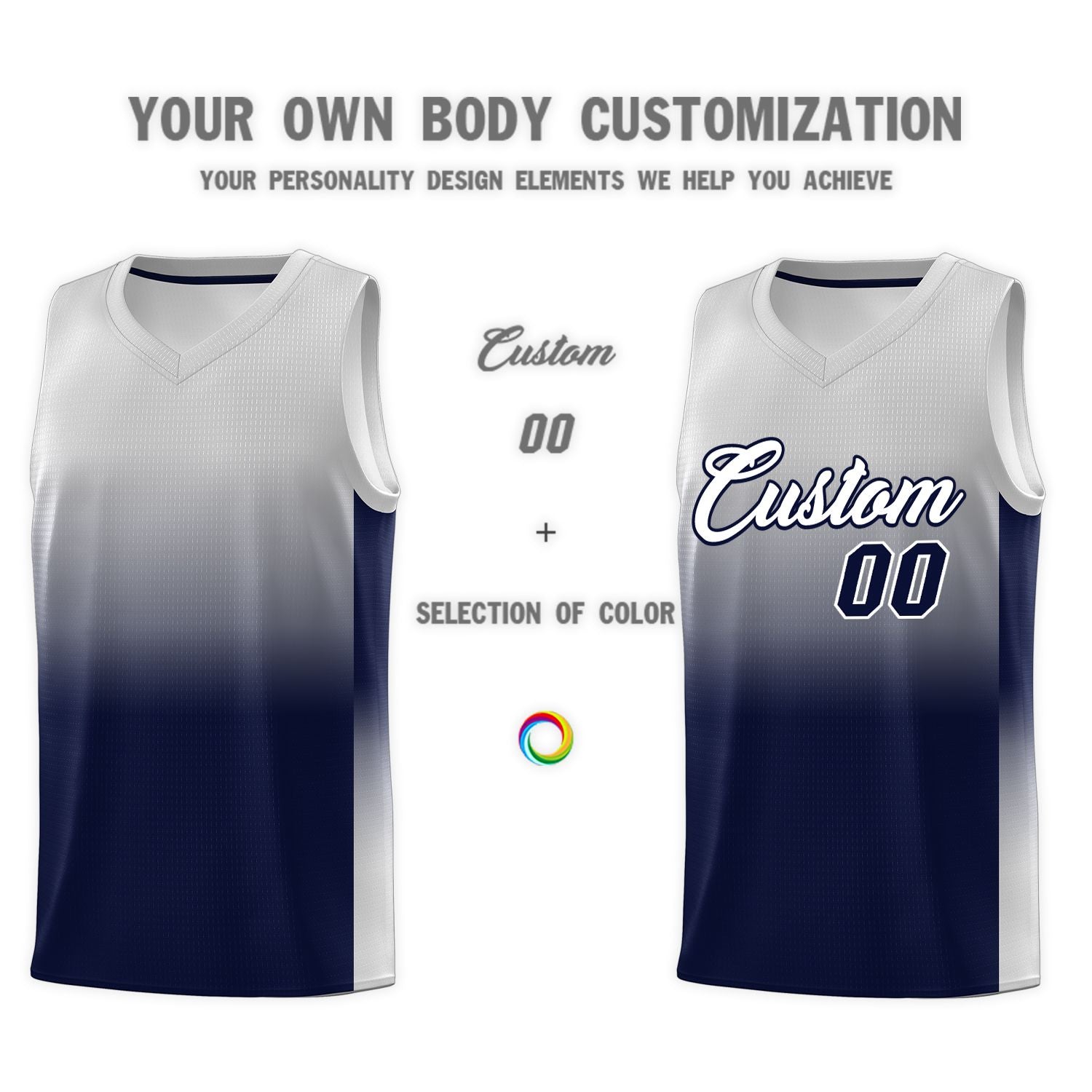 Custom Gray Navy Gradient Fashion Sets Sports Uniform Basketball Jersey