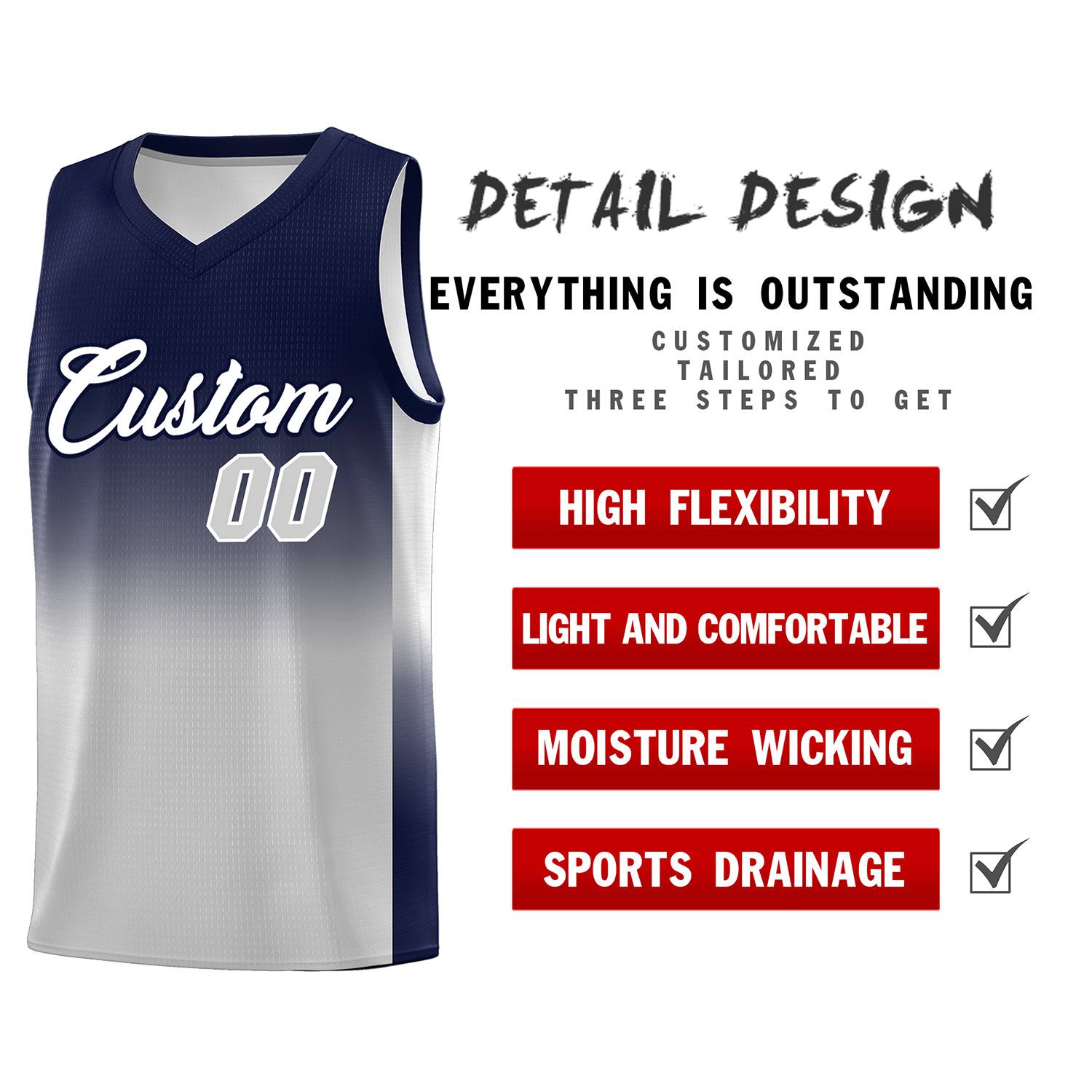 Custom Navy Gray Gradient Fashion Sets Sports Uniform Basketball Jersey