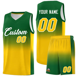 Custom Kelly Green Gold Gradient Fashion Sets Sports Uniform Basketball Jersey