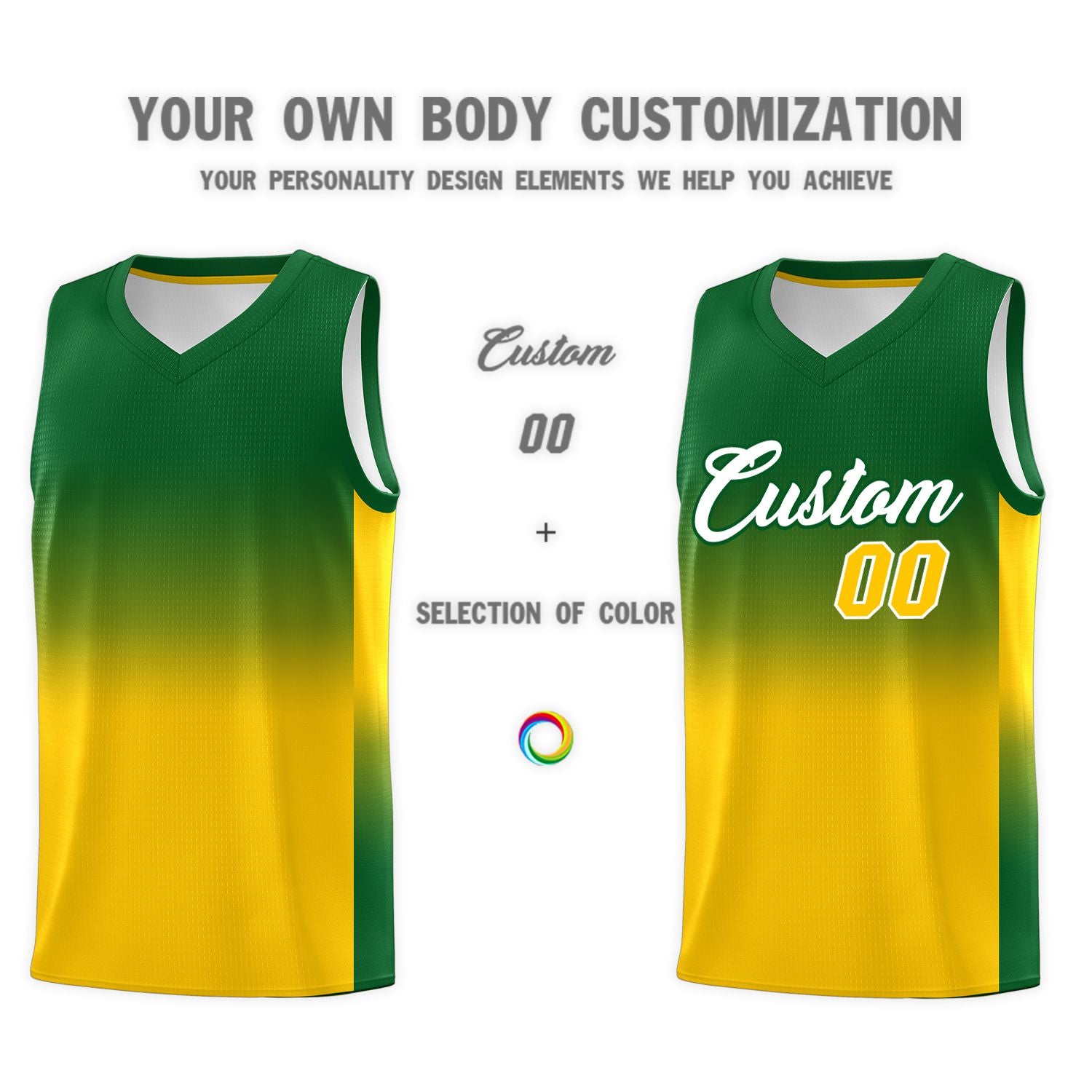 Custom Kelly Green Gold Gradient Fashion Sets Sports Uniform Basketball Jersey