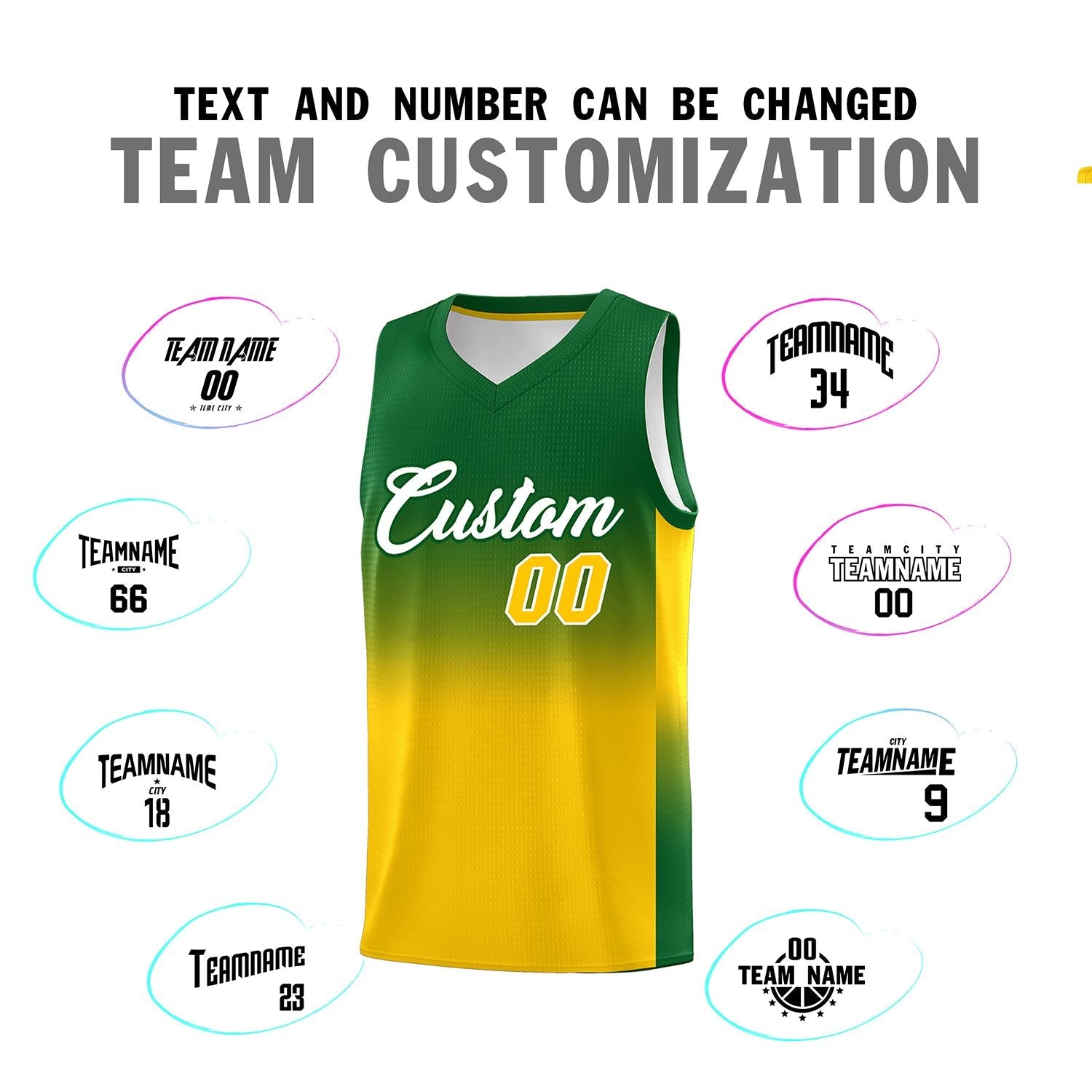 Custom Kelly Green Gold Gradient Fashion Sets Sports Uniform Basketball Jersey