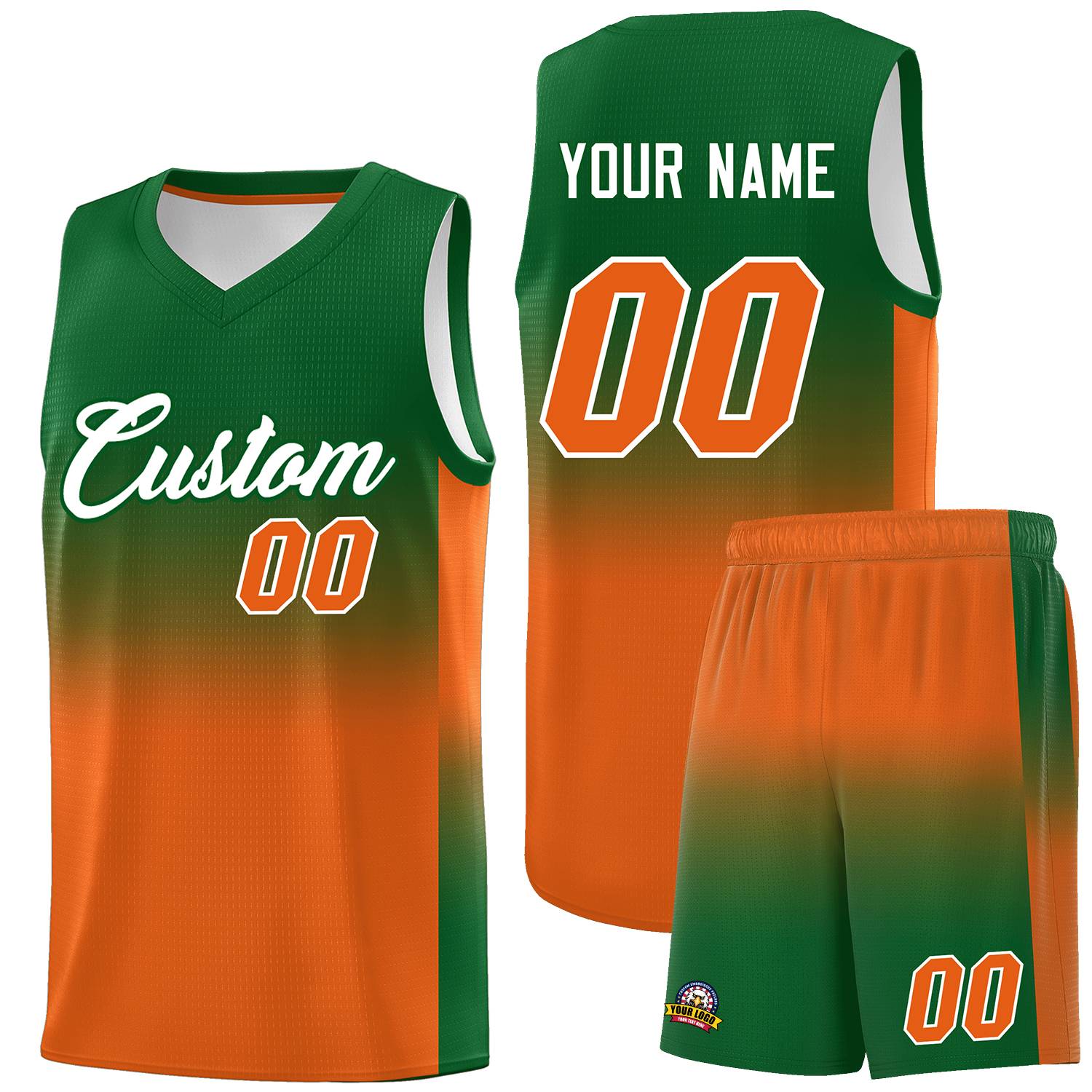 Custom Kelly Green Orange Gradient Fashion Sets Sports Uniform Basketball Jersey