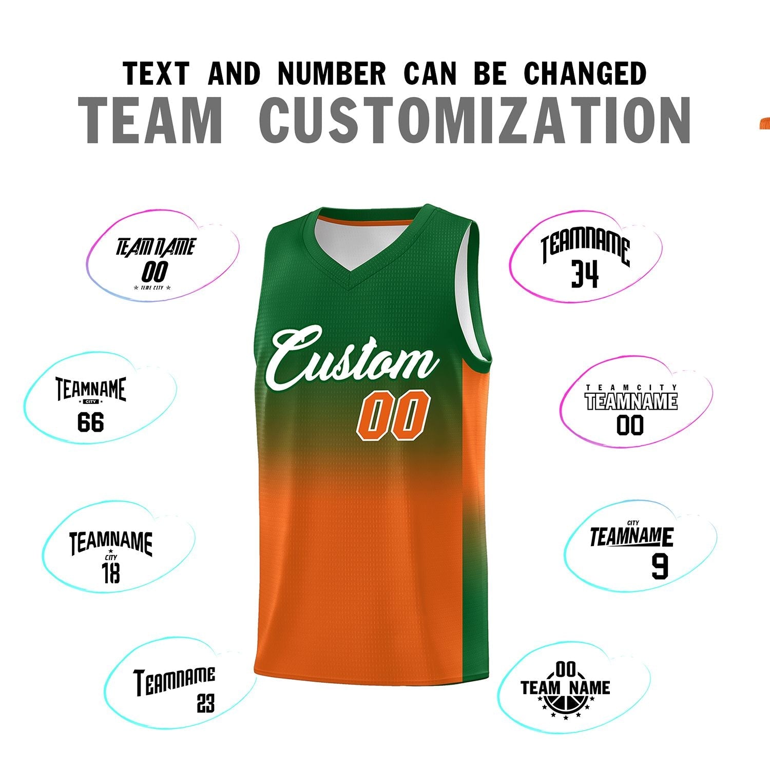 Custom Kelly Green Orange Gradient Fashion Sets Sports Uniform Basketball Jersey