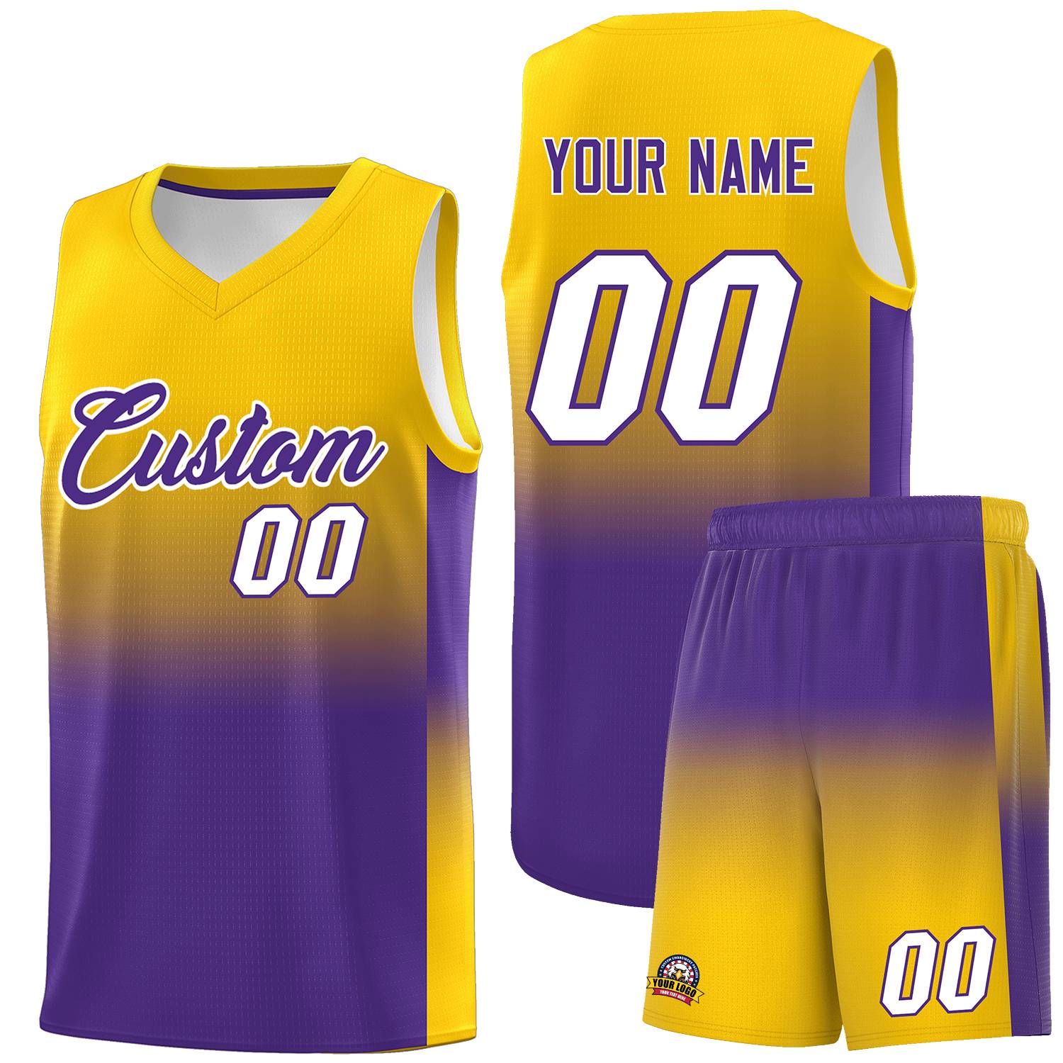 Custom Gold Purple Gradient Fashion Sets Sports Uniform Basketball Jersey