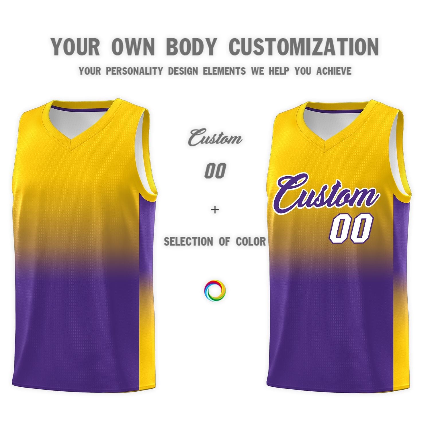 Custom Gold Purple Gradient Fashion Sets Sports Uniform Basketball Jersey