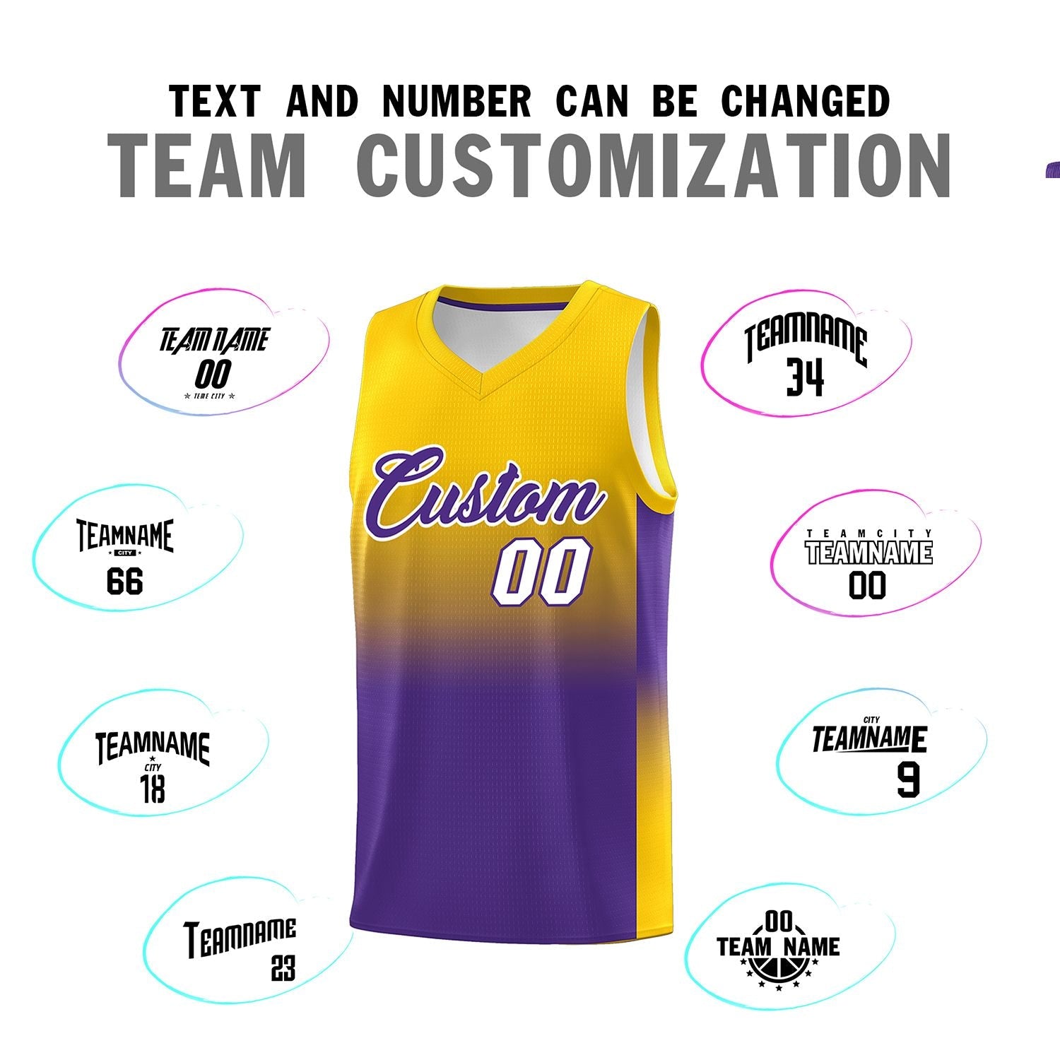 Custom Gold Purple Gradient Fashion Sets Sports Uniform Basketball Jersey