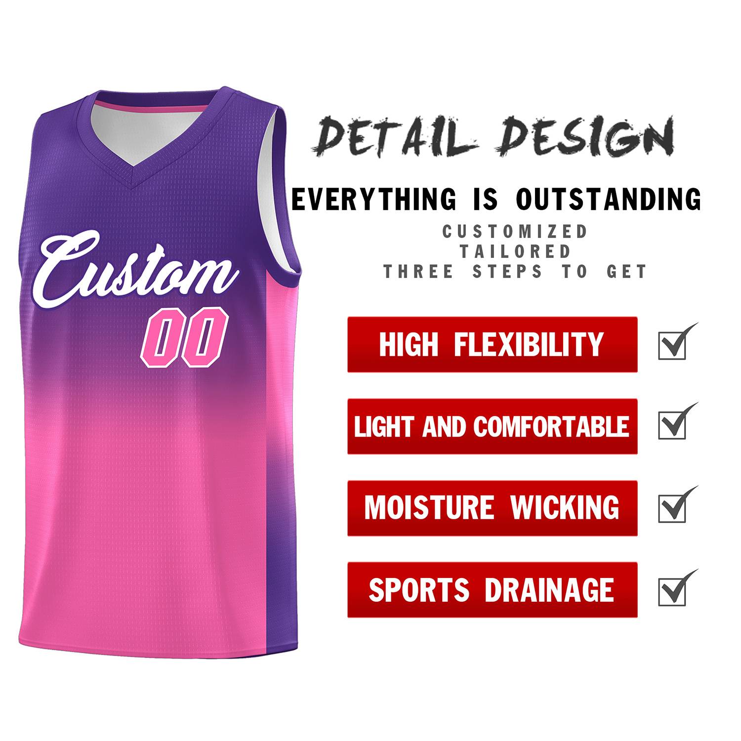 Custom Purple Pink Gradient Fashion Sets Sports Uniform Basketball Jersey