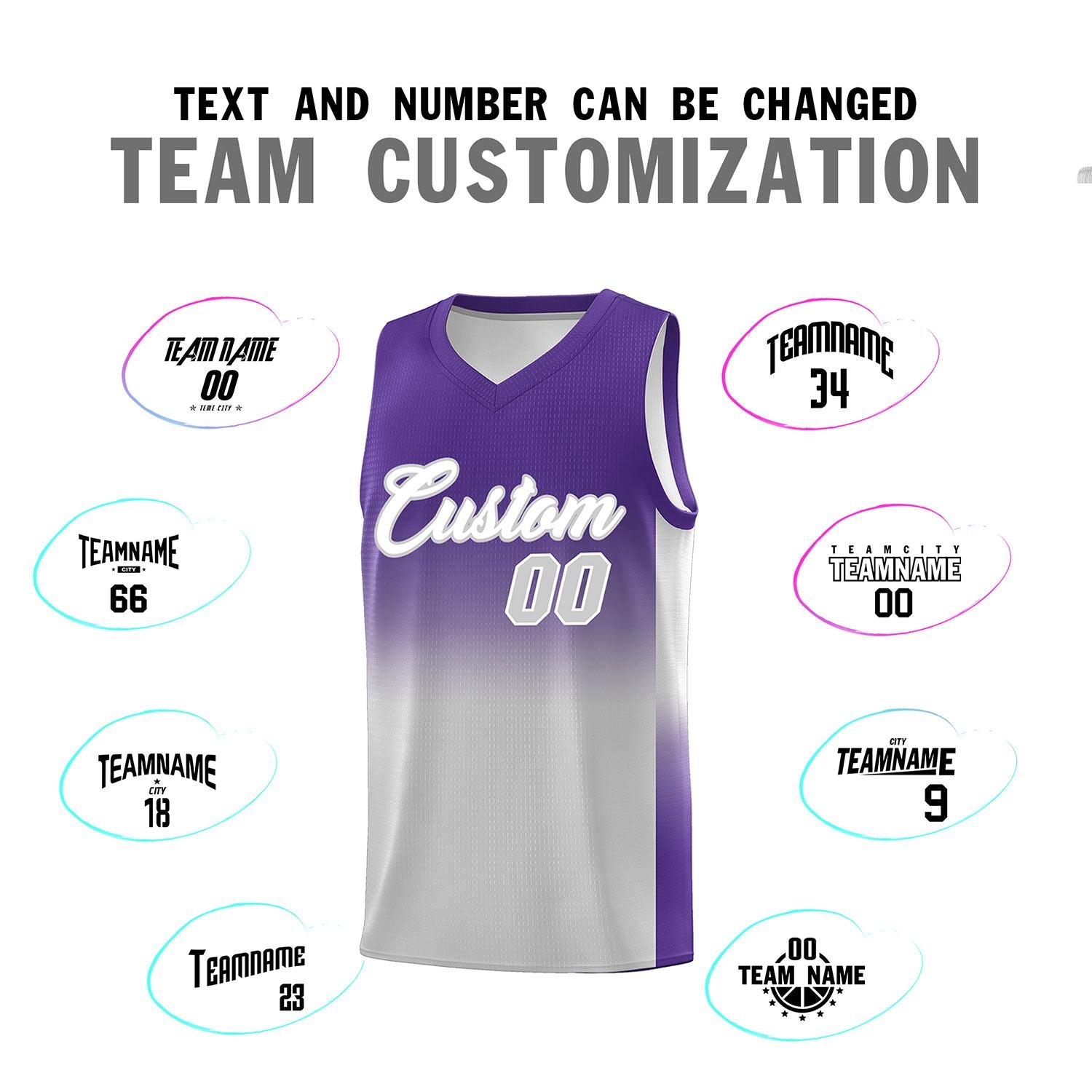 Custom Purple Gray Gradient Fashion Sets Sports Uniform Basketball Jersey