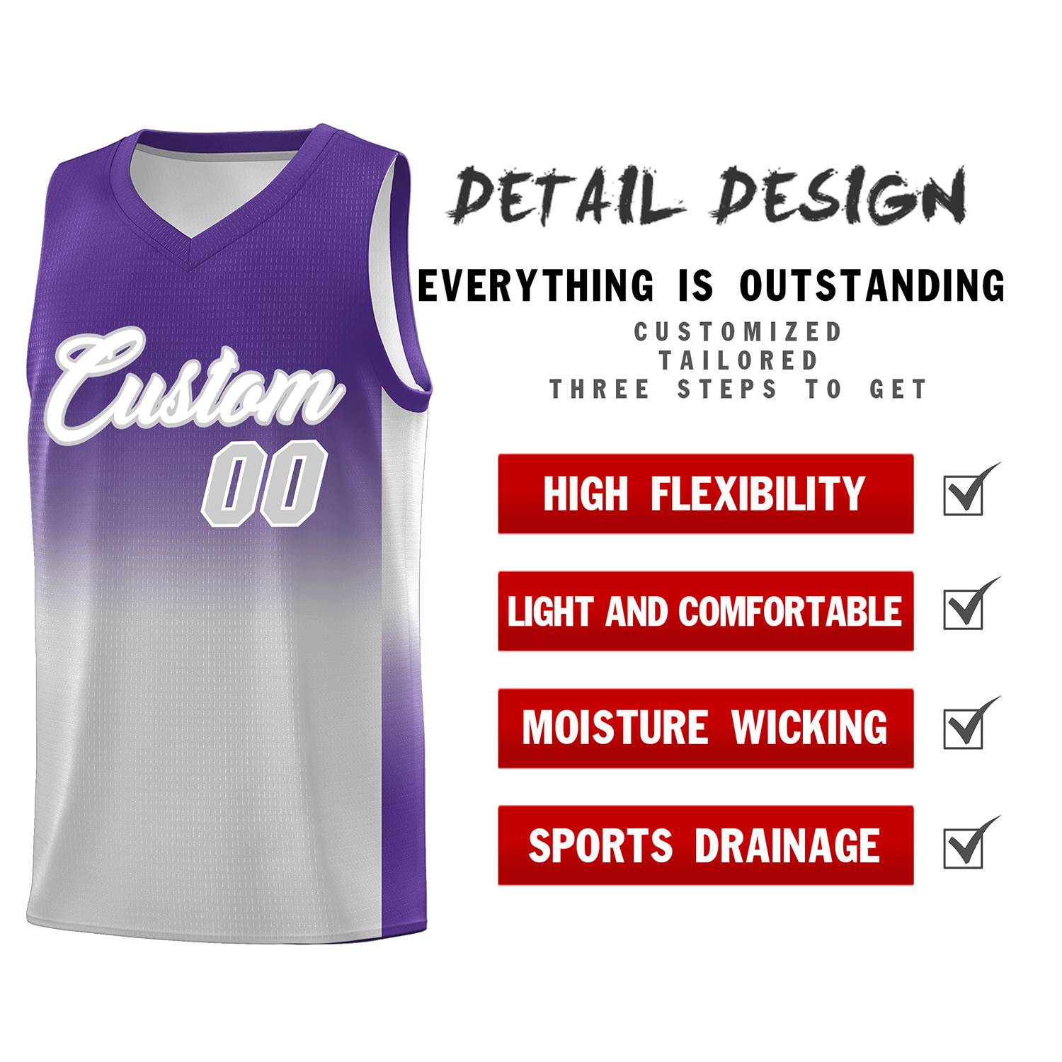 Custom Purple Gray Gradient Fashion Sets Sports Uniform Basketball Jersey