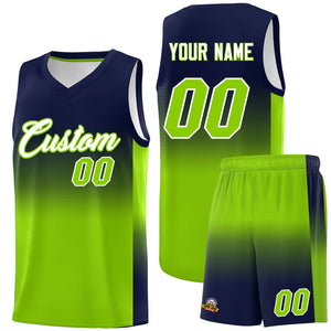 Custom Navy Neon Green Gradient Fashion Sets Sports Uniform Basketball Jersey