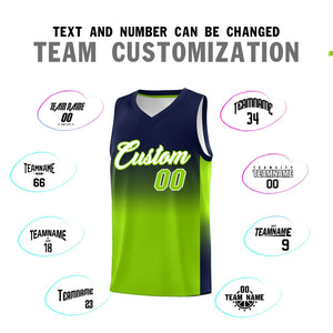 Custom Navy Neon Green Gradient Fashion Sets Sports Uniform Basketball Jersey