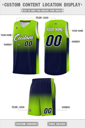 Custom Neon Green Navy Gradient Fashion Sets Sports Uniform Basketball Jersey