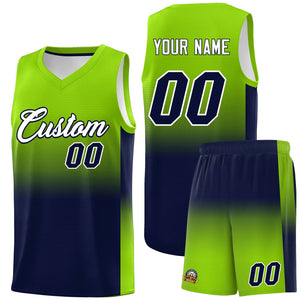 Custom Neon Green Navy Gradient Fashion Sets Sports Uniform Basketball Jersey