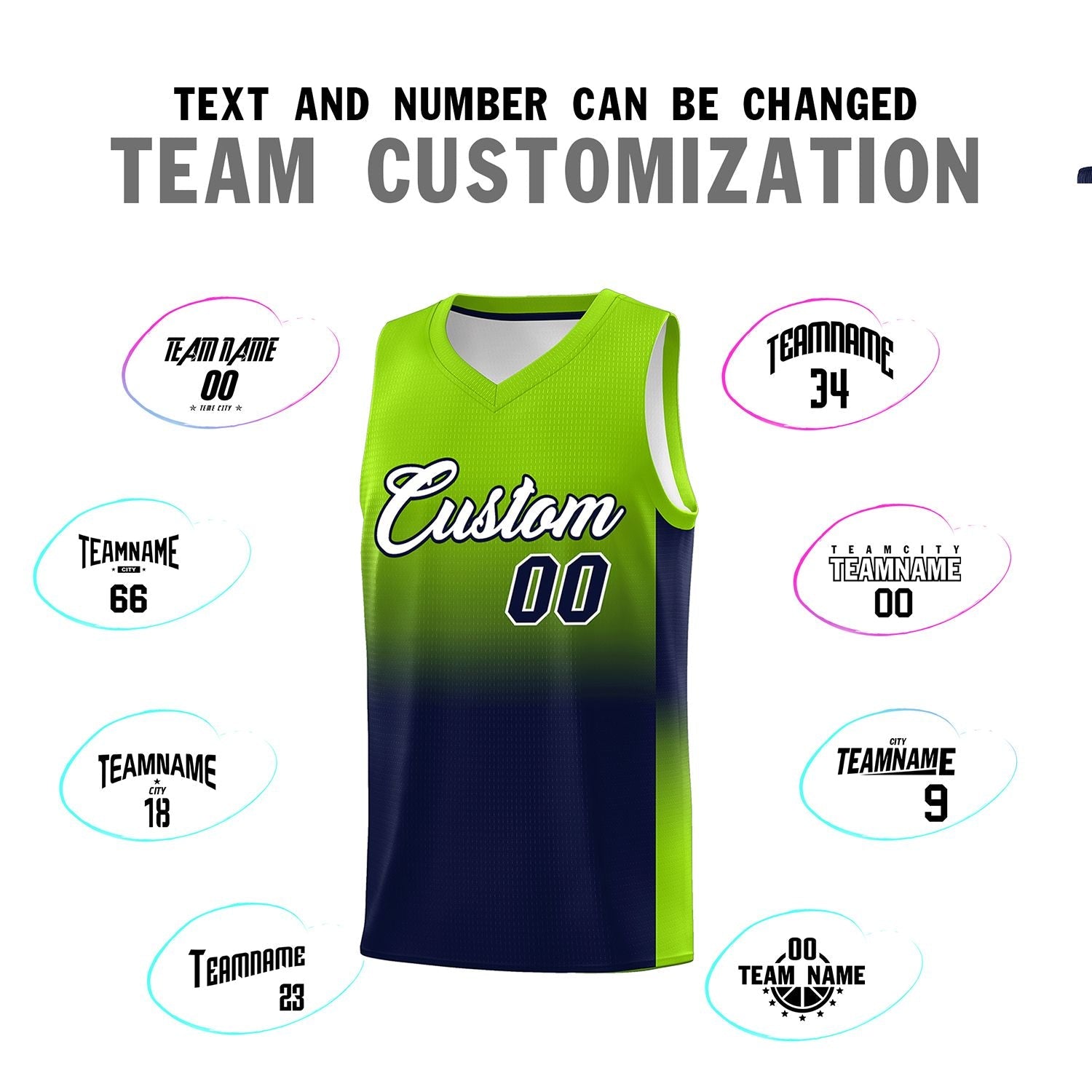 Custom Neon Green Navy Gradient Fashion Sets Sports Uniform Basketball Jersey