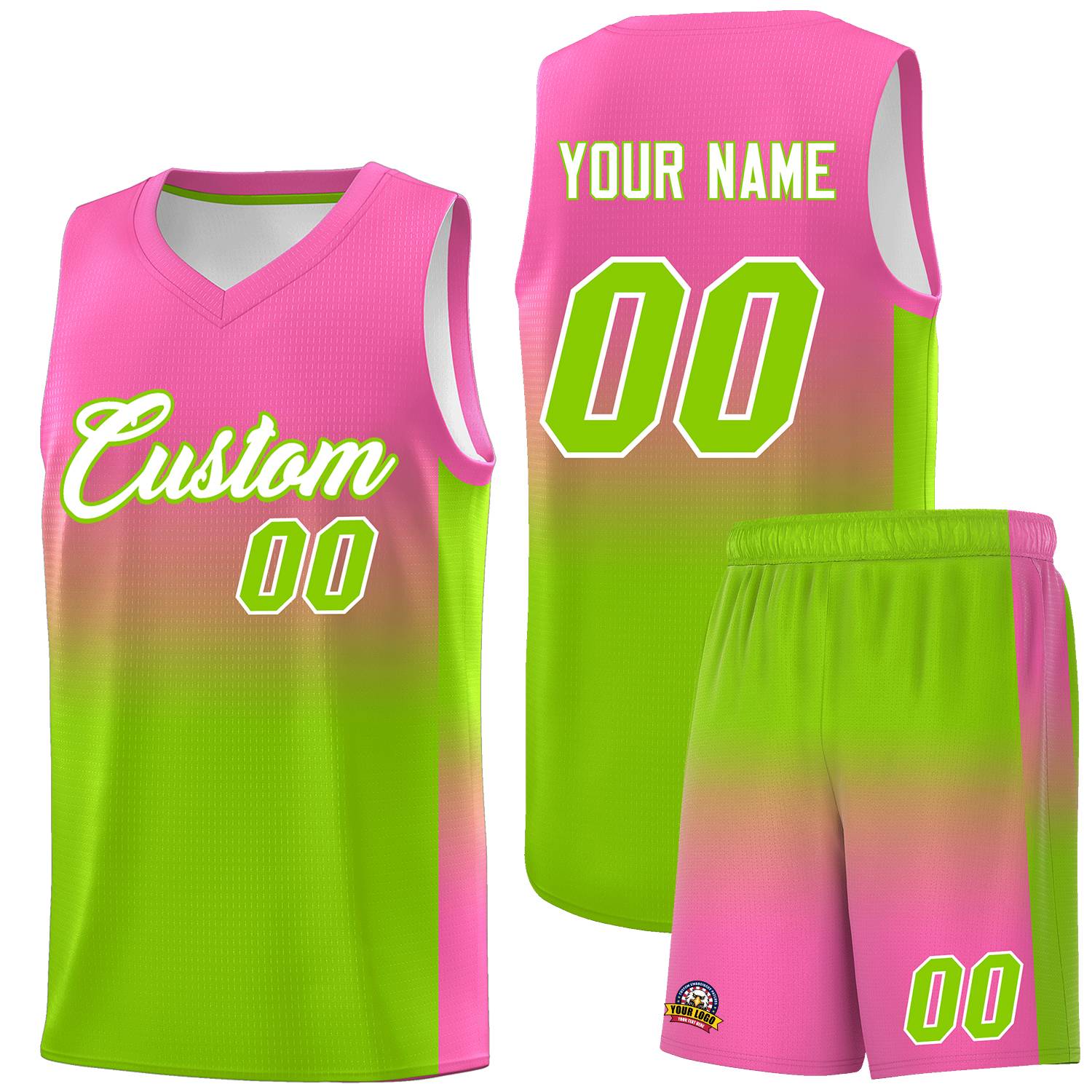 Custom Pink Neon Green Gradient Fashion Sets Sports Uniform Basketball Jersey