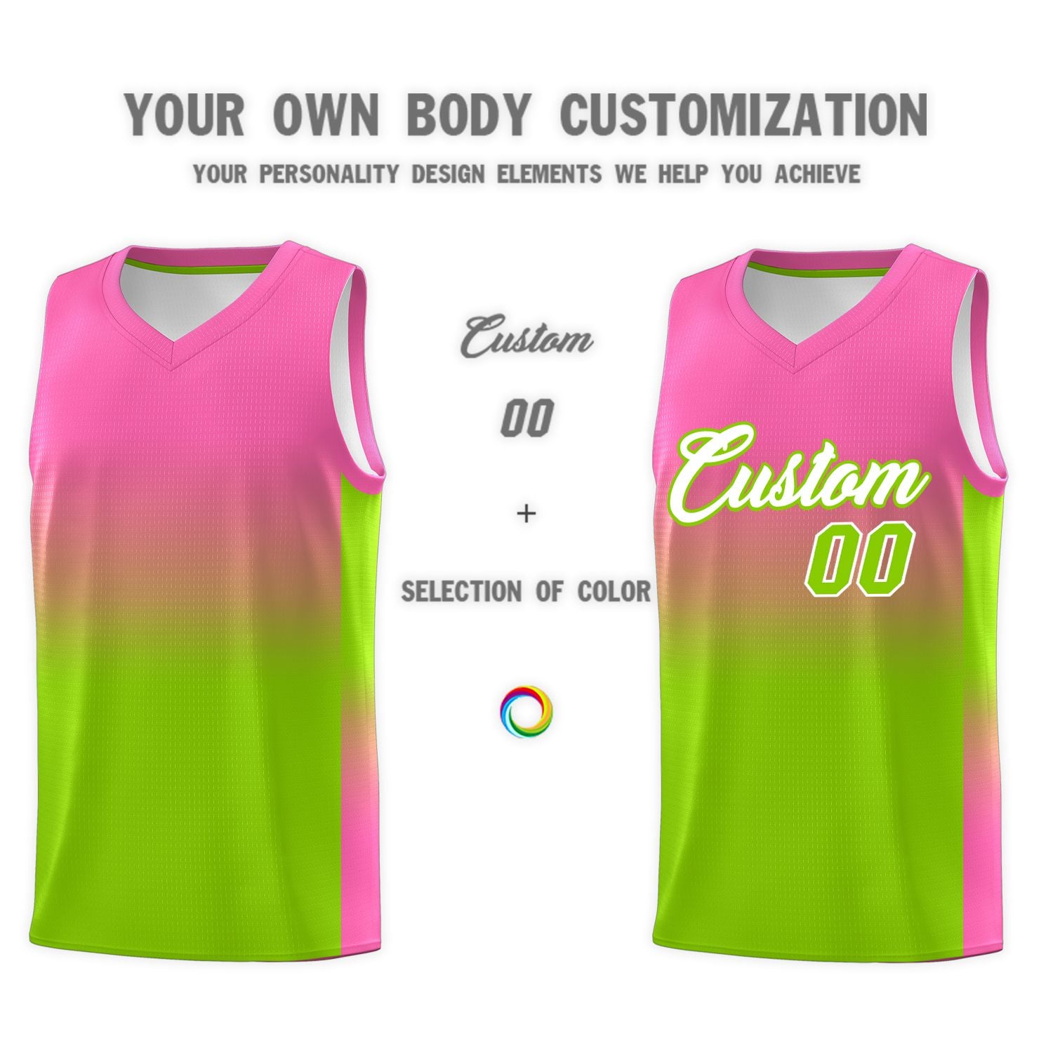 Custom Pink Neon Green Gradient Fashion Sets Sports Uniform Basketball Jersey