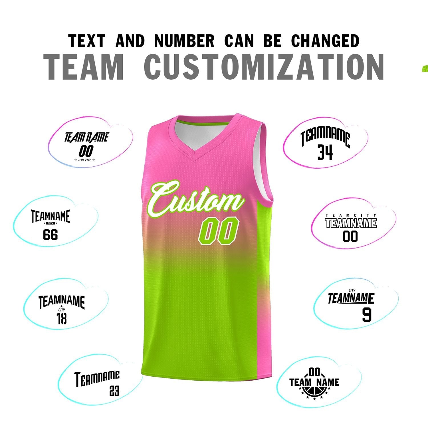 Custom Pink Neon Green Gradient Fashion Sets Sports Uniform Basketball Jersey