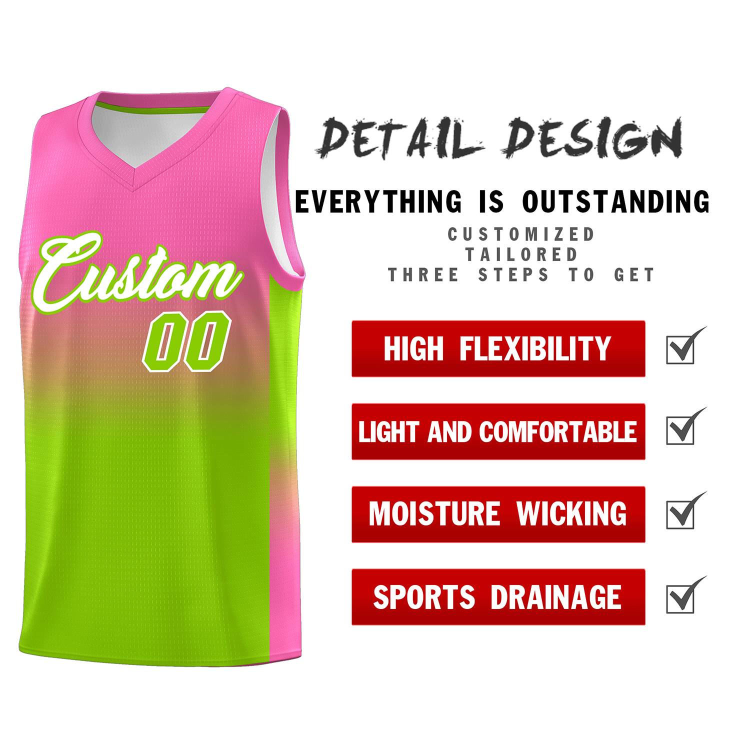 Custom Pink Neon Green Gradient Fashion Sets Sports Uniform Basketball Jersey