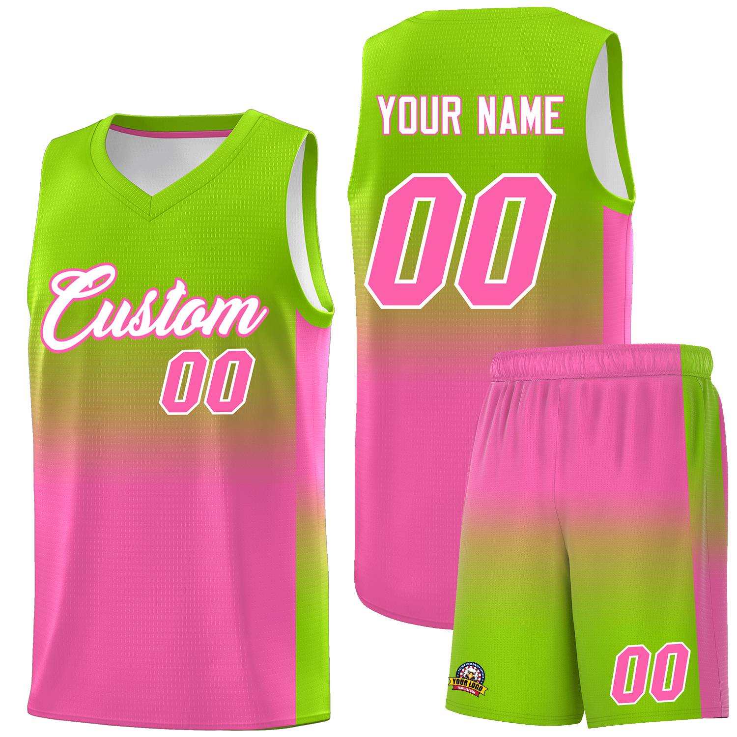 Custom Neon Green Pink Gradient Fashion Sets Sports Uniform Basketball Jersey