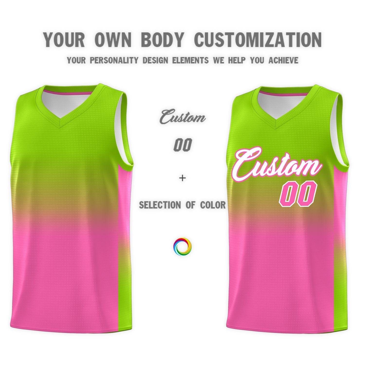 Custom Neon Green Pink Gradient Fashion Sets Sports Uniform Basketball Jersey