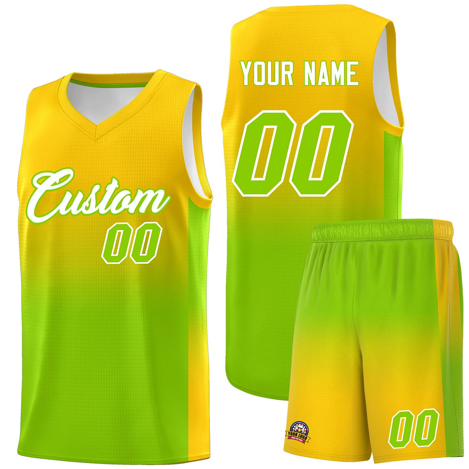 Custom Gold Neon Green Gradient Fashion Sets Sports Uniform Basketball Jersey