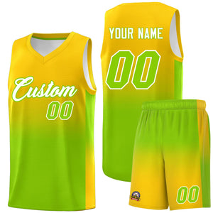 Custom Gold Neon Green Gradient Fashion Sets Sports Uniform Basketball Jersey