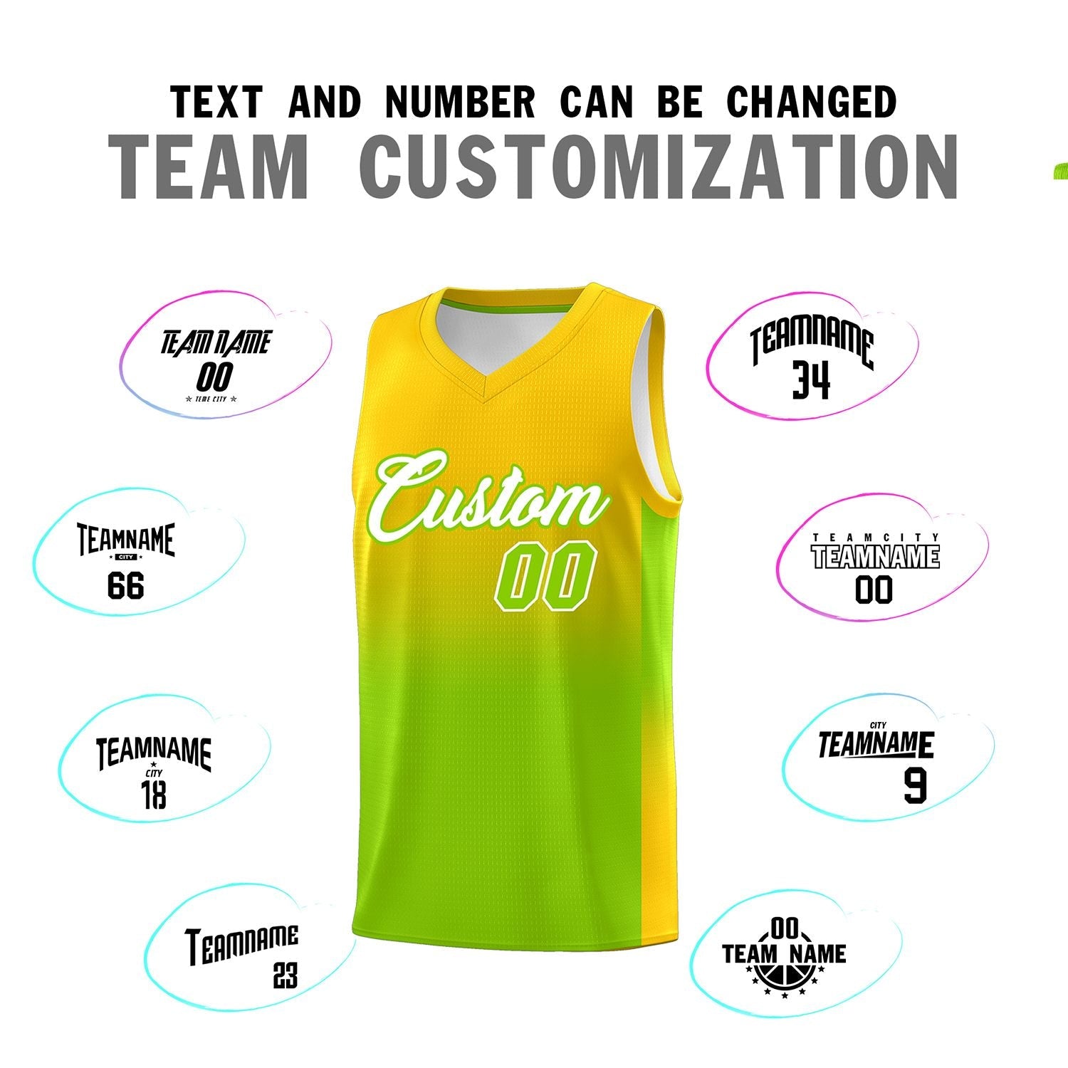 Custom Gold Neon Green Gradient Fashion Sets Sports Uniform Basketball Jersey