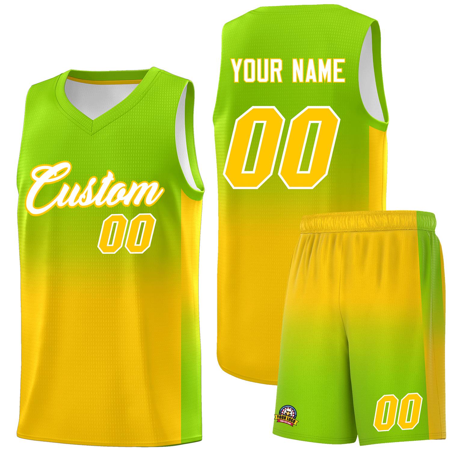 Custom Neon Green Gold Gradient Fashion Sets Sports Uniform Basketball Jersey