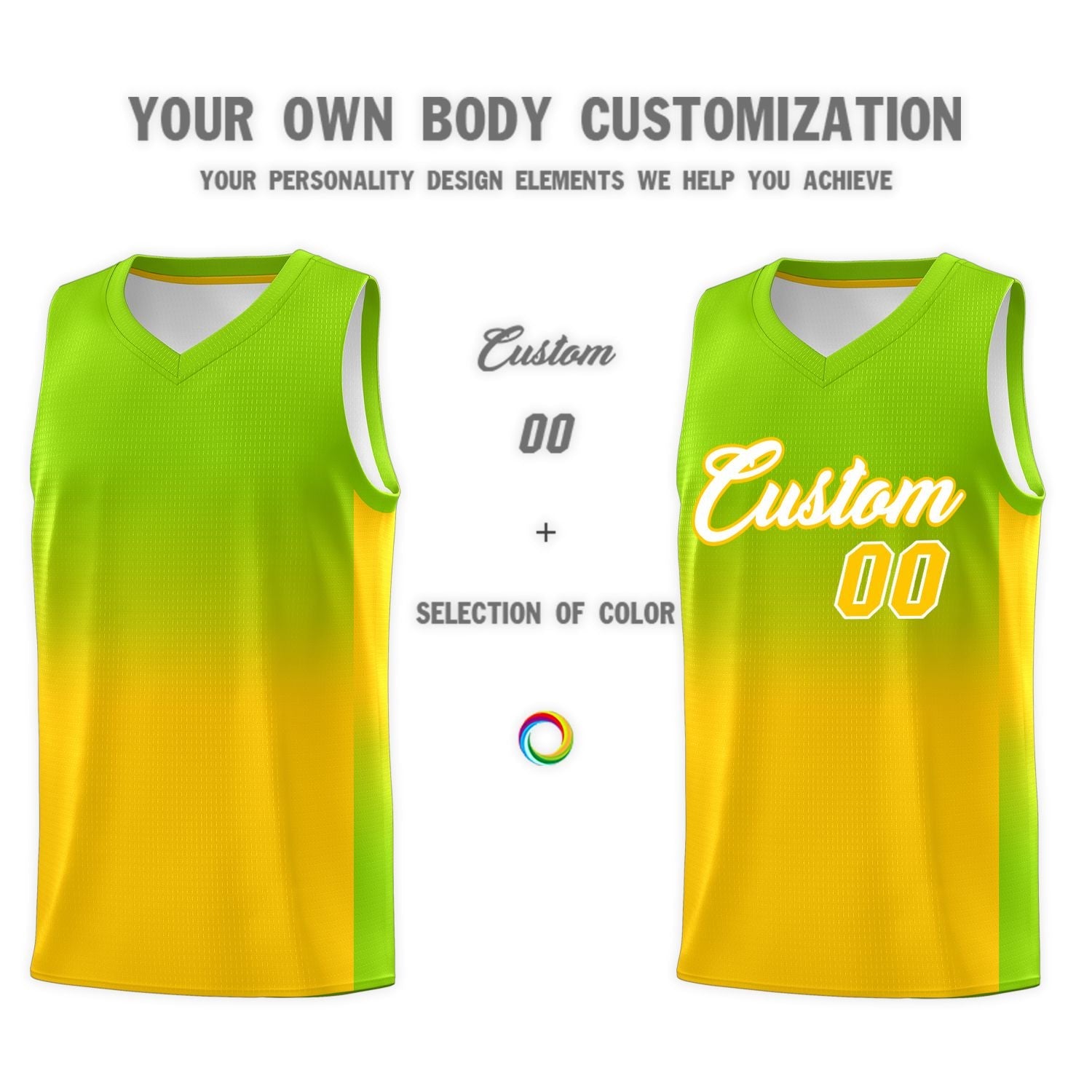 Custom Neon Green Gold Gradient Fashion Sets Sports Uniform Basketball Jersey