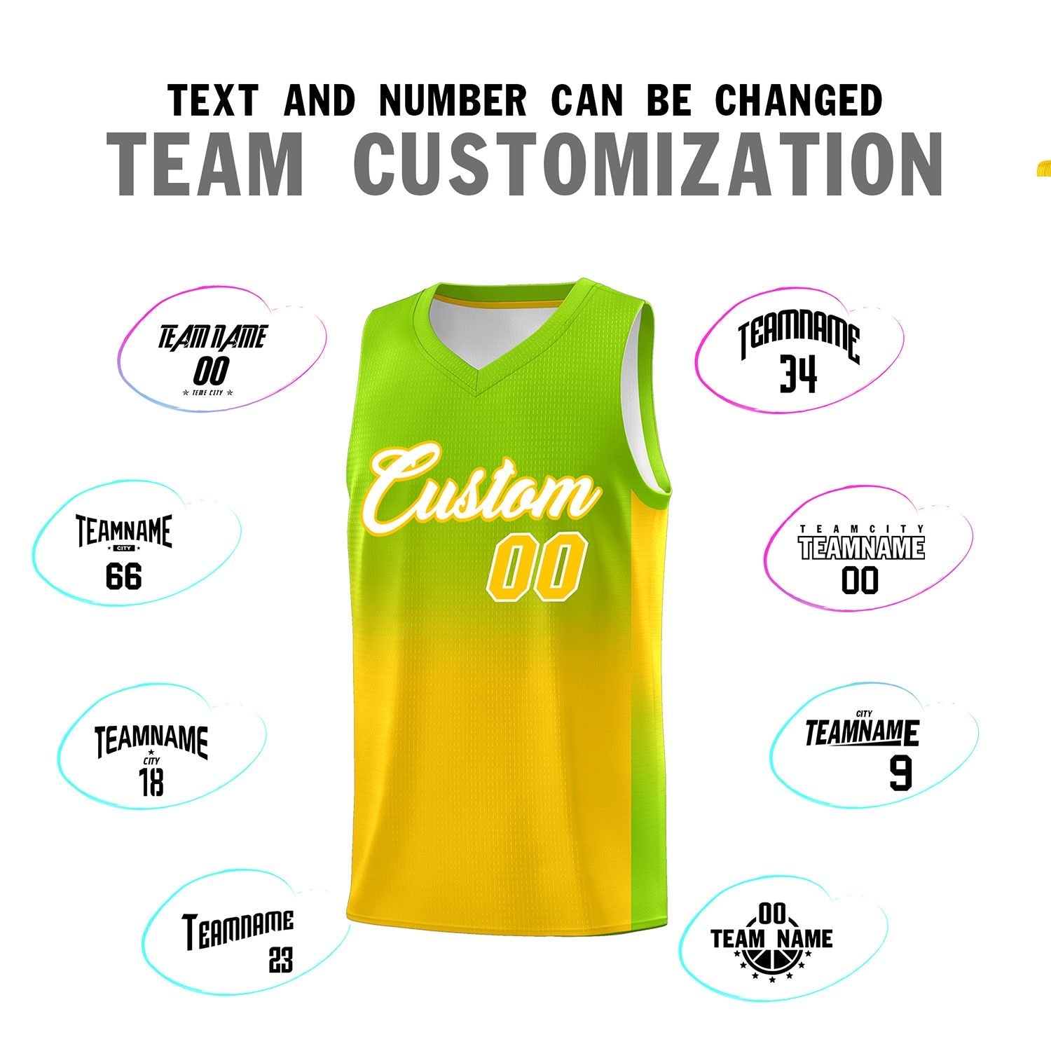 Custom Neon Green Gold Gradient Fashion Sets Sports Uniform Basketball Jersey