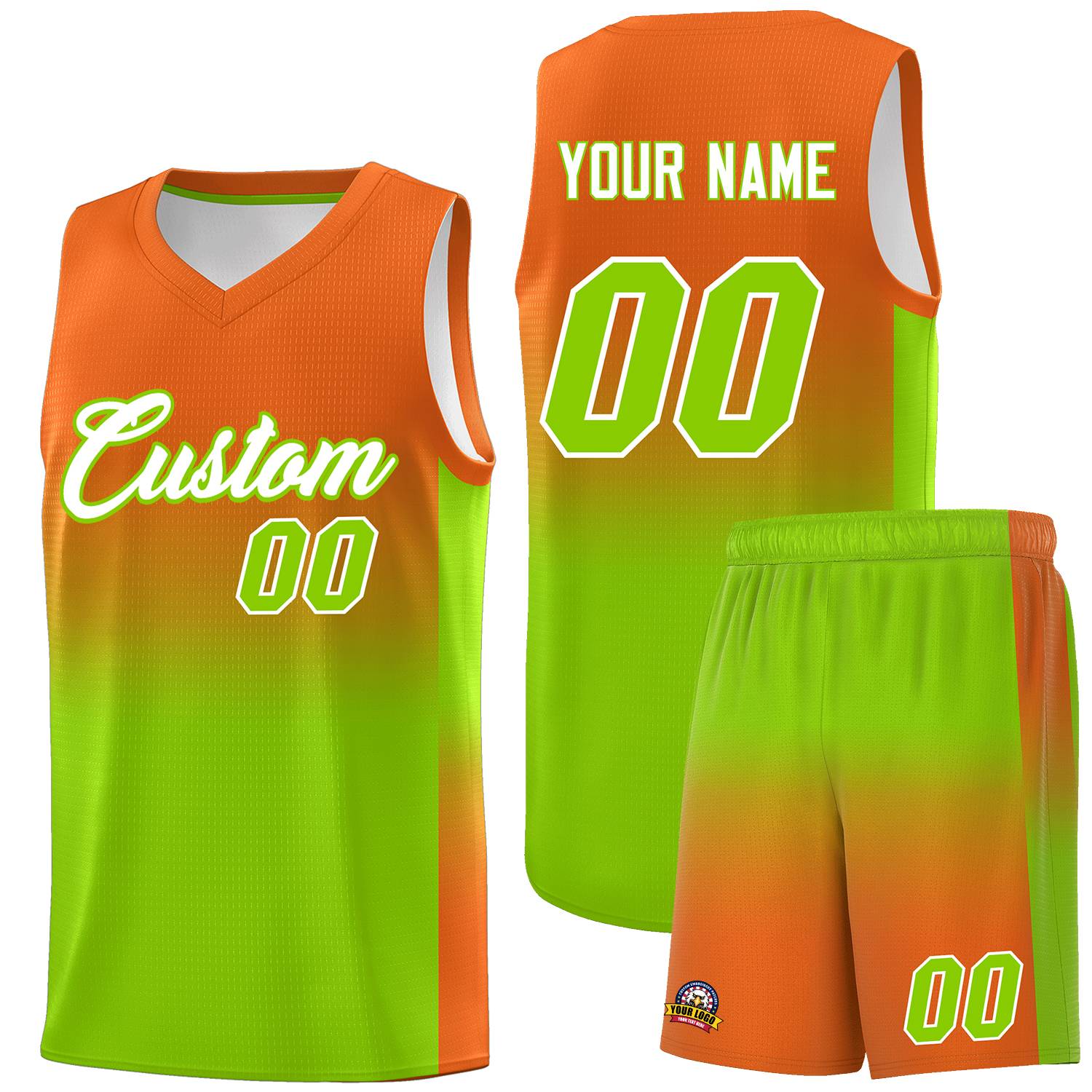 Custom Orange Neon Green Gradient Fashion Sets Sports Uniform Basketball Jersey