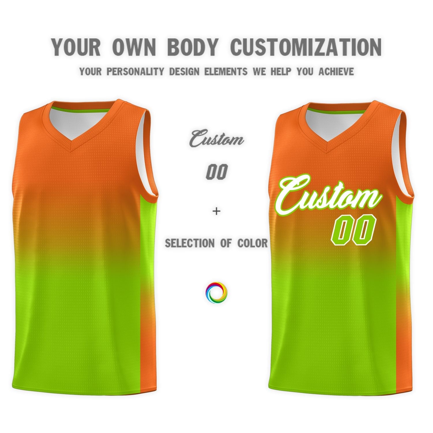 Custom Orange Neon Green Gradient Fashion Sets Sports Uniform Basketball Jersey