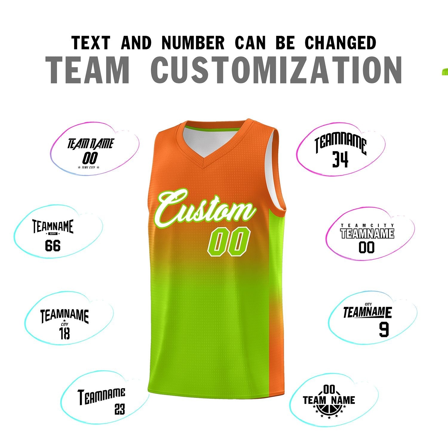 Custom Orange Neon Green Gradient Fashion Sets Sports Uniform Basketball Jersey