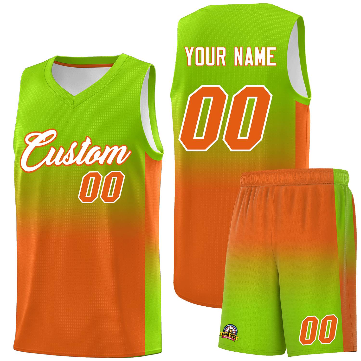 Custom Neon Green Orange Gradient Fashion Sets Sports Uniform Basketball Jersey