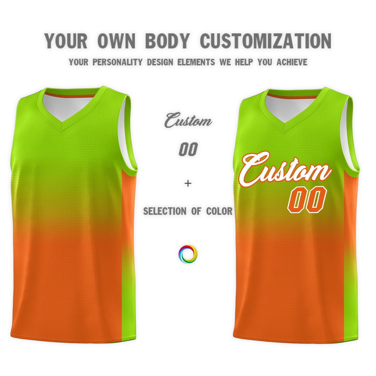 Custom Neon Green Orange Gradient Fashion Sets Sports Uniform Basketball Jersey