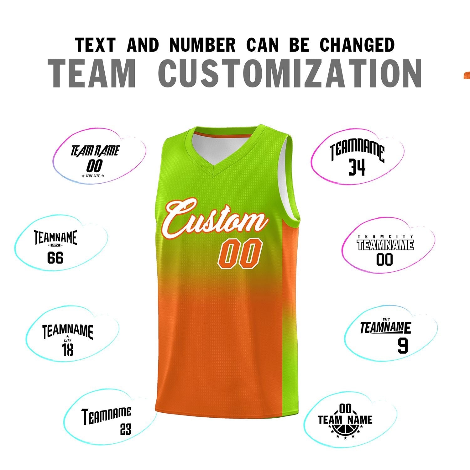 Custom Neon Green Orange Gradient Fashion Sets Sports Uniform Basketball Jersey