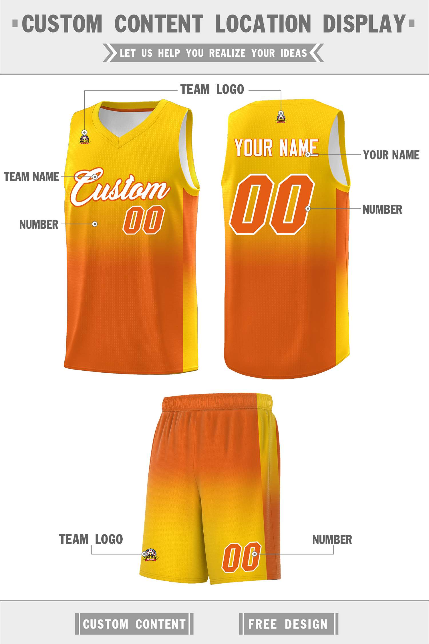 Custom Gold Orange Gradient Fashion Sets Sports Uniform Basketball Jersey