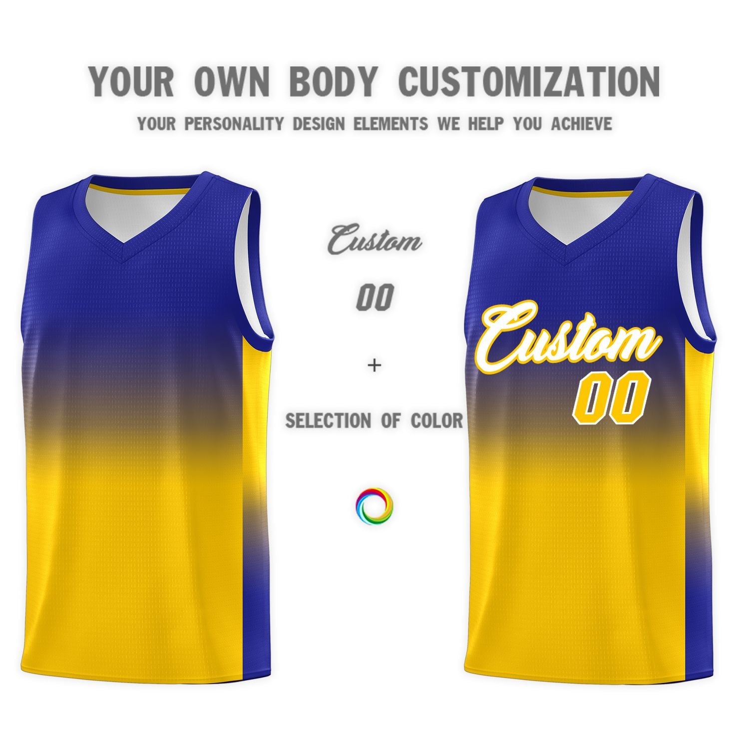 Custom Royal Gold Gradient Fashion Sets Sports Uniform Basketball Jersey