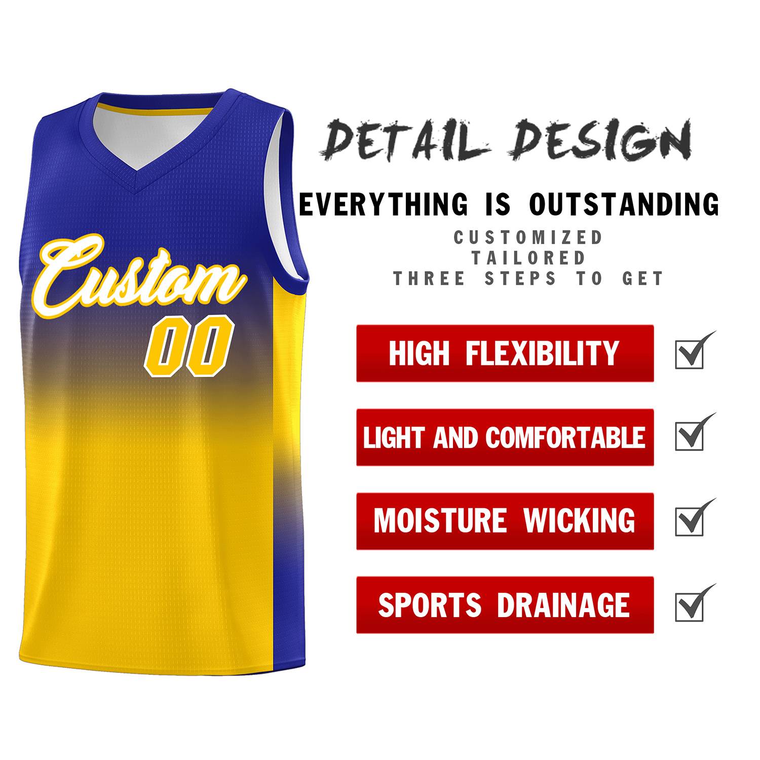 Custom Royal Gold Gradient Fashion Sets Sports Uniform Basketball Jersey