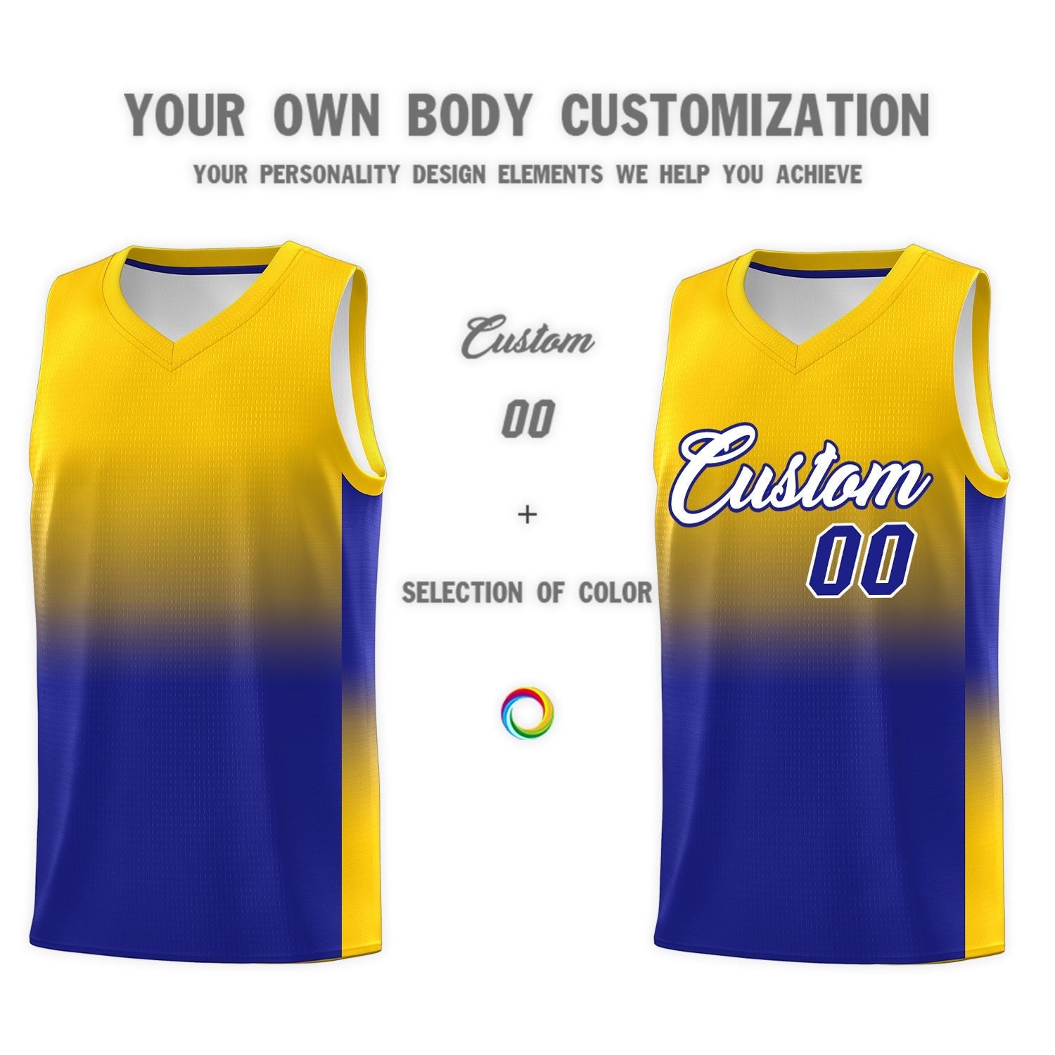 Custom Gold Royal Gradient Fashion Sets Sports Uniform Basketball Jersey