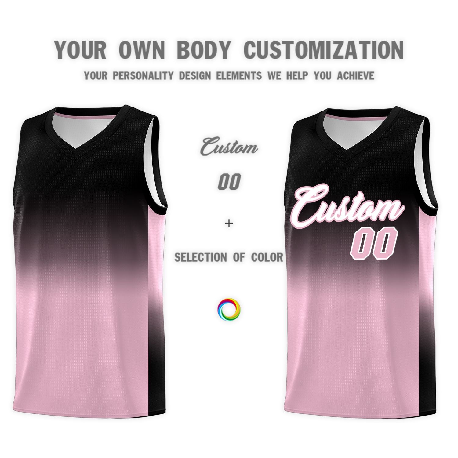 Custom Black Light Pink Gradient Fashion Sets Sports Uniform Basketball Jersey