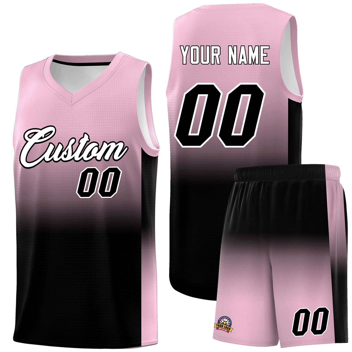 Custom Light Pink Black Gradient Fashion Sets Sports Uniform Basketball Jersey