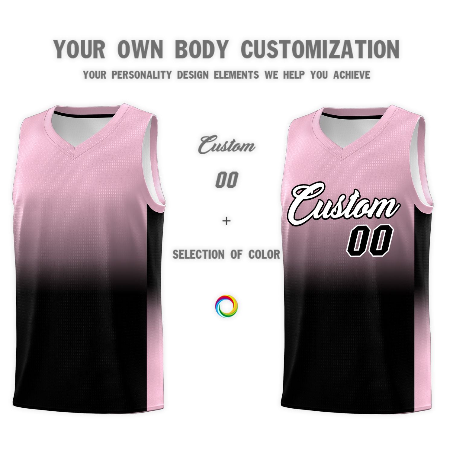 Custom Light Pink Black Gradient Fashion Sets Sports Uniform Basketball Jersey